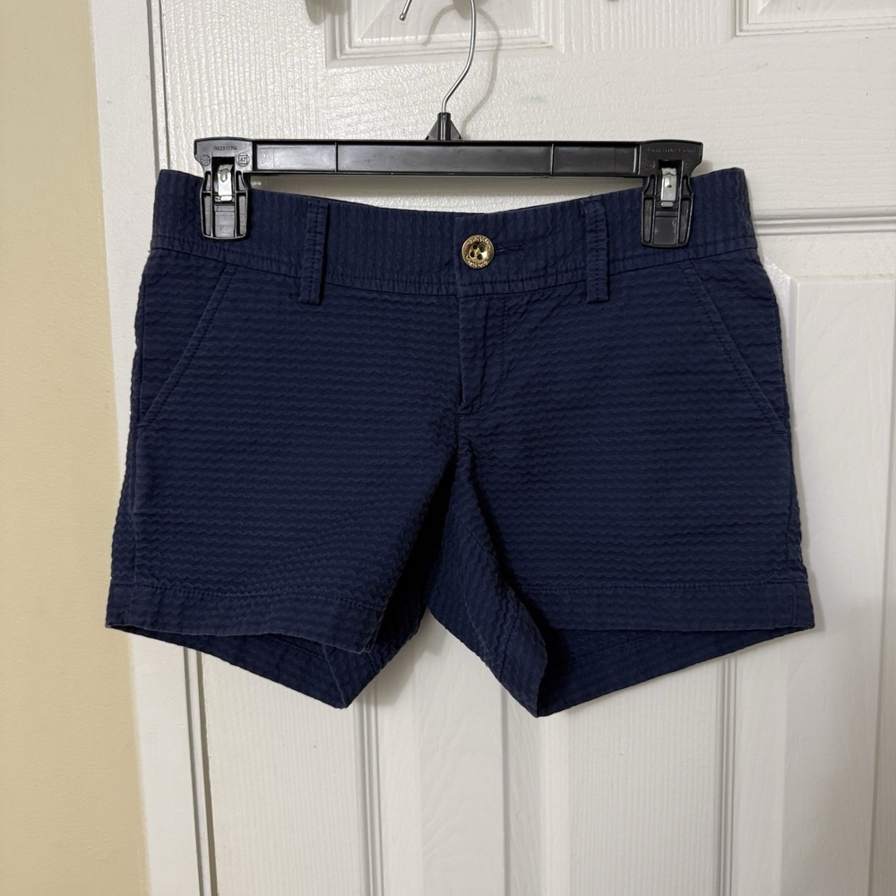 Lilly Pulitzer Callahan Shorts Womens Size 0 Navy Blue 5" Seersucker Nautical